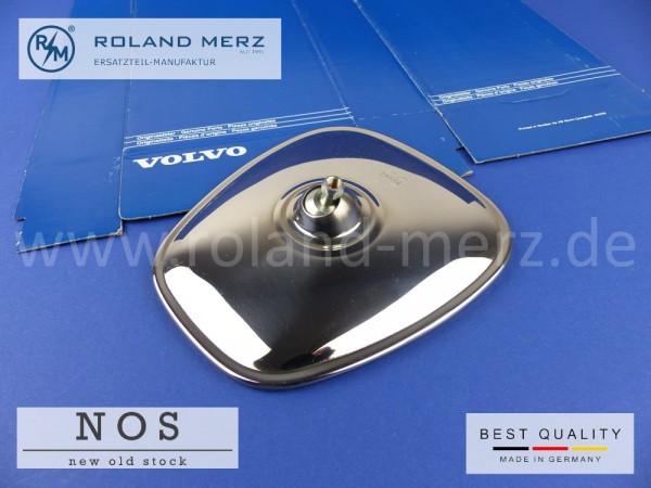 Original Volvo Spiegelkopf in Edelstahl mit blaugetöntem Spiegelglas und Prägung
