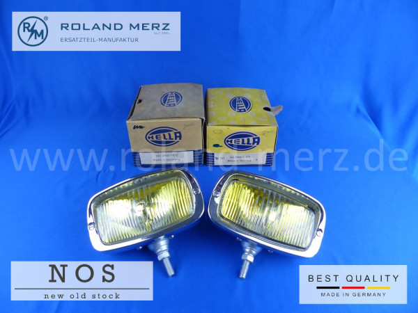Nebelscheinwerfer Hella 145 ZNX-1 CC mit gelben Glas und Chromblende für Mercedes 190SL und Porsche 