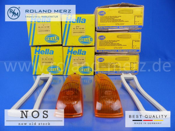 Blinkergläser MB-Nr. 10 180 822 01 27 links und 10 180 822 02 27 rechts Hella Originalteile NOS mit passenden Gummiunterlagen.