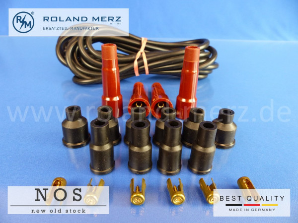 Universal Zündleitungssatz für 4 Zylinder-Typen mit Bakelite Kerzensteckern, Wasserschutzkappen
